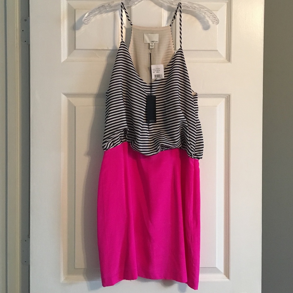 Greylin Striped Black and White Top with Pink Mini Dress